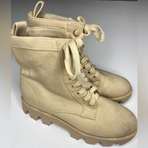 Mix No 6 Jenson Women 7.5 Combat Boot Tan Comfort Heeled Lace-up Shoe